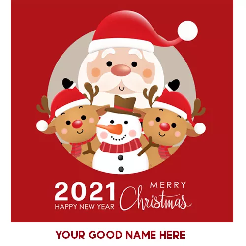 Write name on merry christmas and happy new year cartoon images