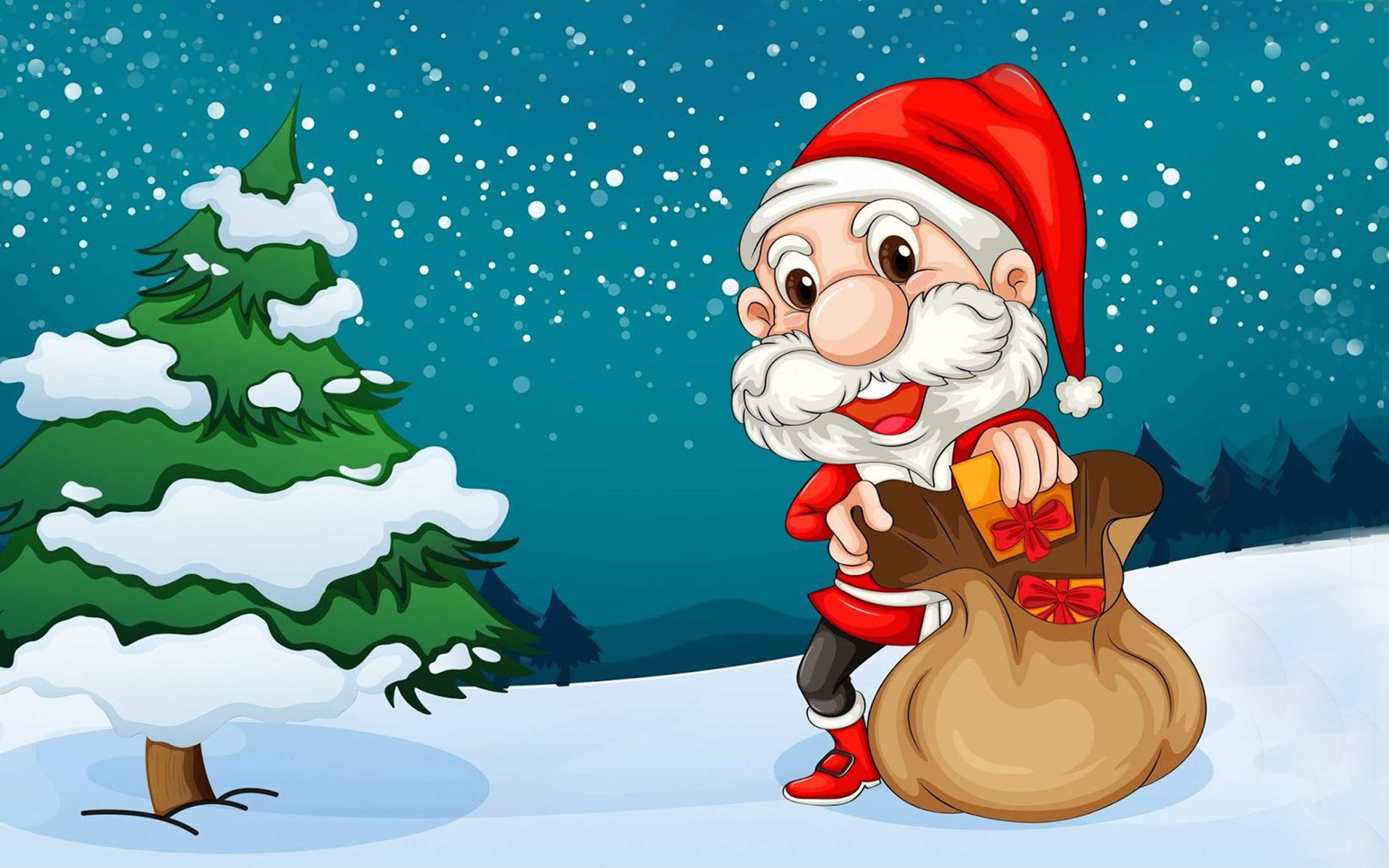 Merry christmas santa claus christmas tree cartoon hd wallpaper for desktop x