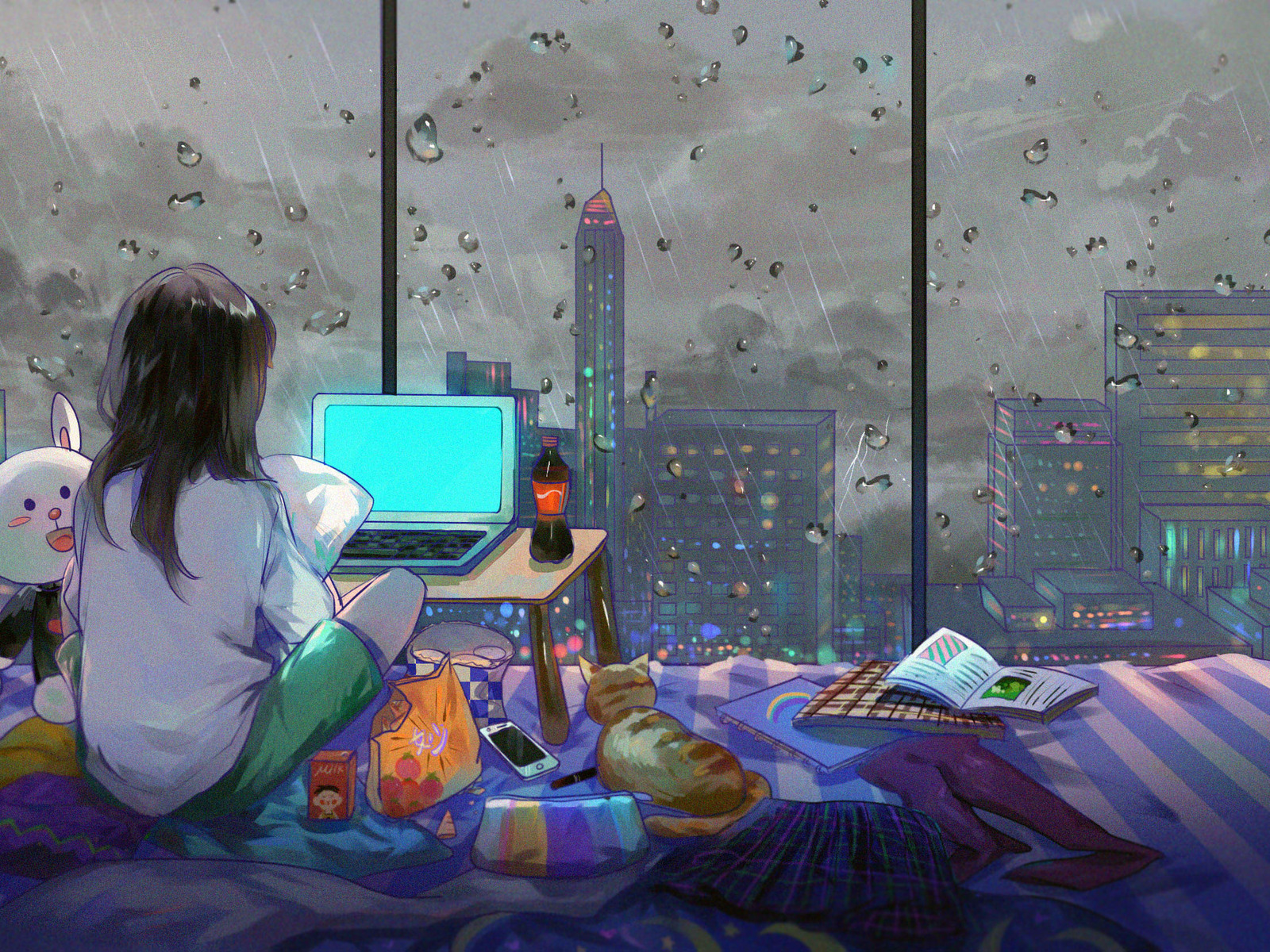 X anime girl room city cat x resolution hd k wallpapers images backgrounds photos and pictures