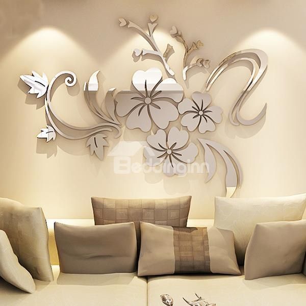 Stunning d tridimensional mirror flower shape tv and sofa background decoration wall stickers wall stickers room sticker wall art diy wall stickers