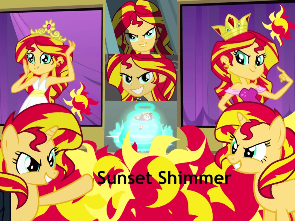 Sunset shimmer human and pony wallpaper by yitsunemelody on