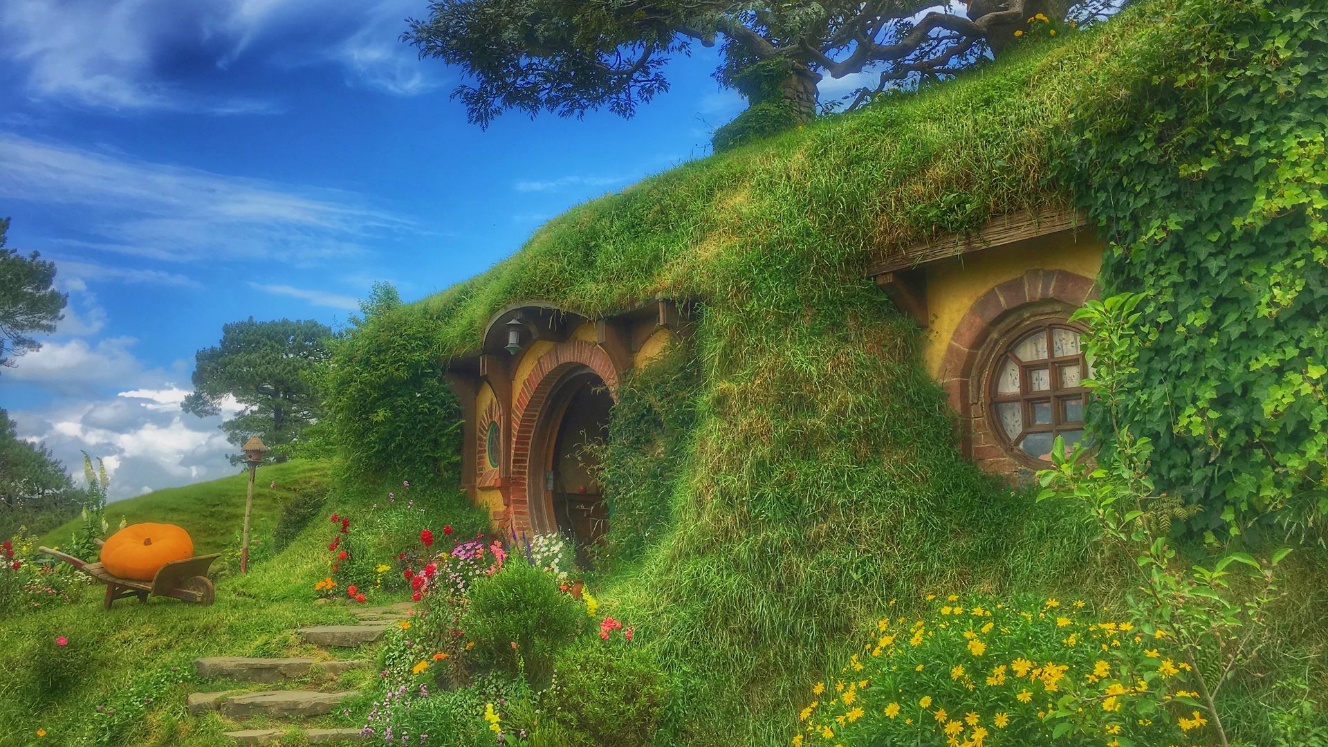 Download wallpaper x hobbiton movie set forest house fabulous new zealand full hd hdtv fhd p hd background