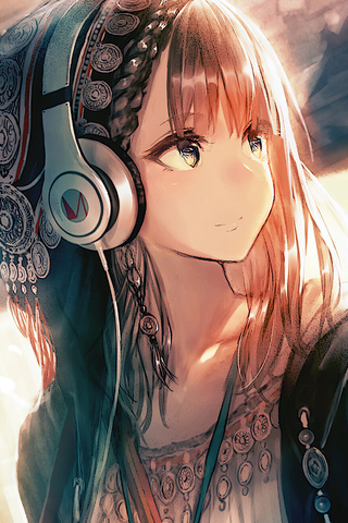 X anime girl headphones looking away k apple iphoneipod touchgalaxy ace hd k wallpapers images backgrounds photos and pictures