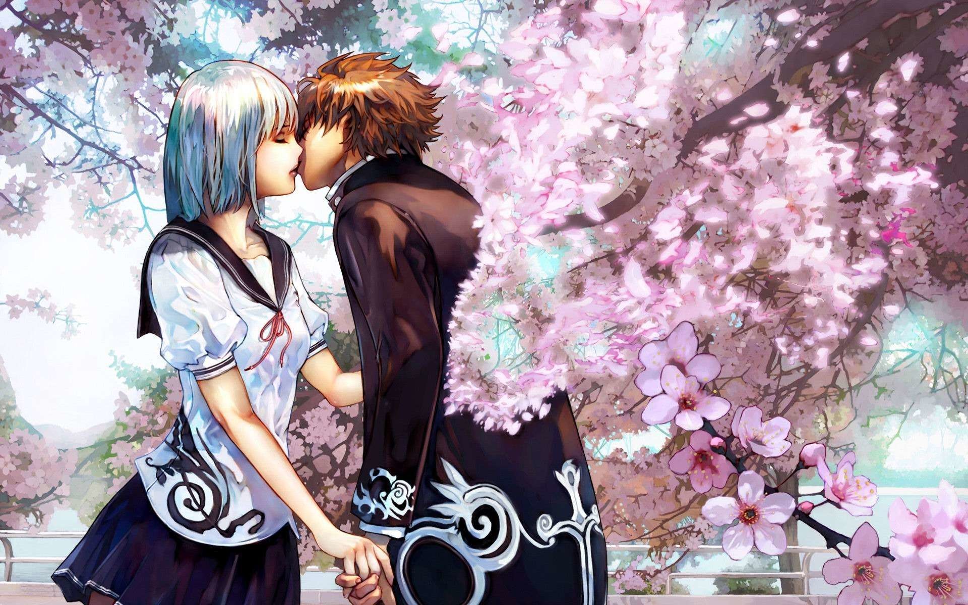Cute anime couple kiss hd wallpaper