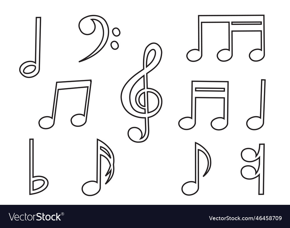 Outline design music notes sign symbol set vector image