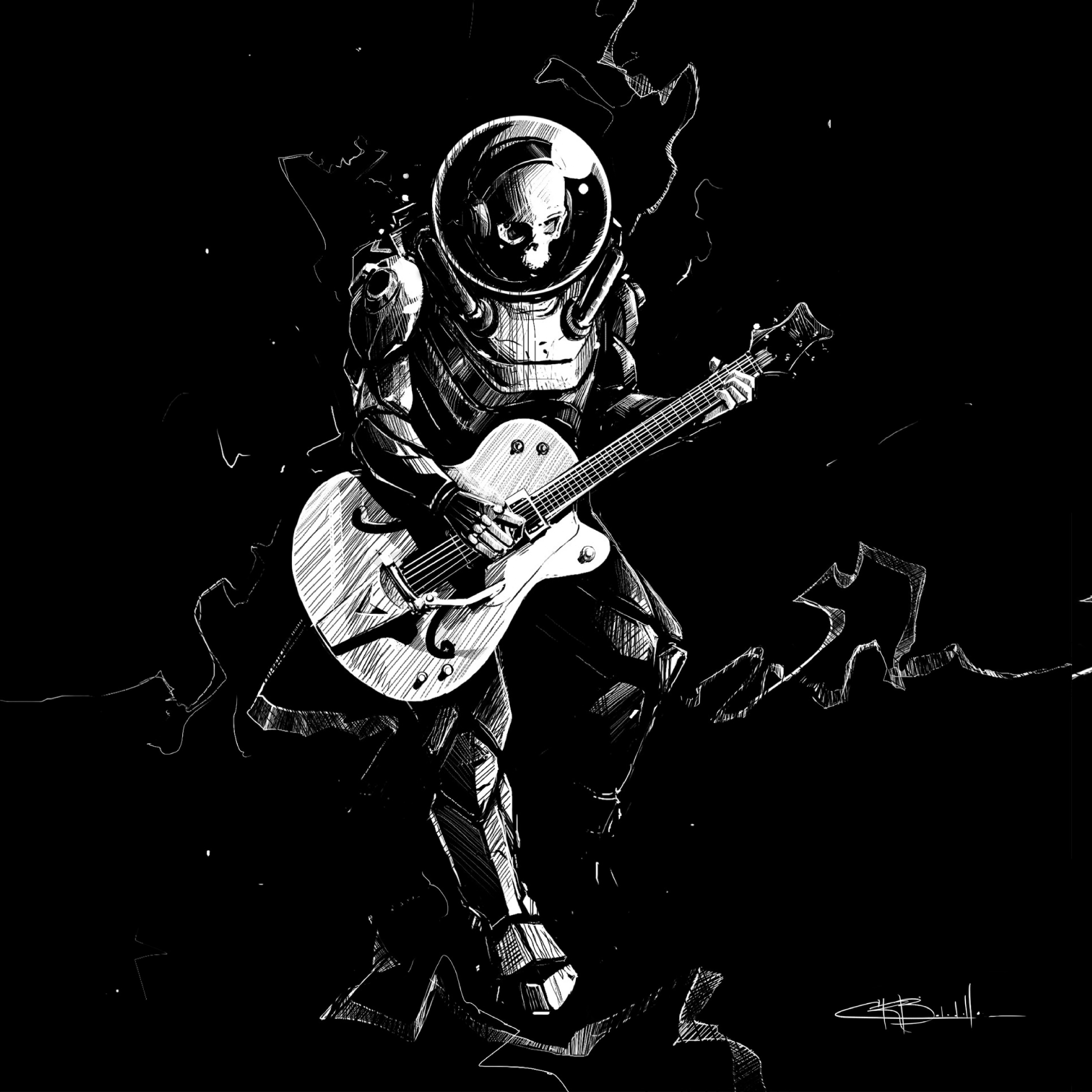 Download wallpaper x art skeleton guitar play music bw ipad pro retina x hd background