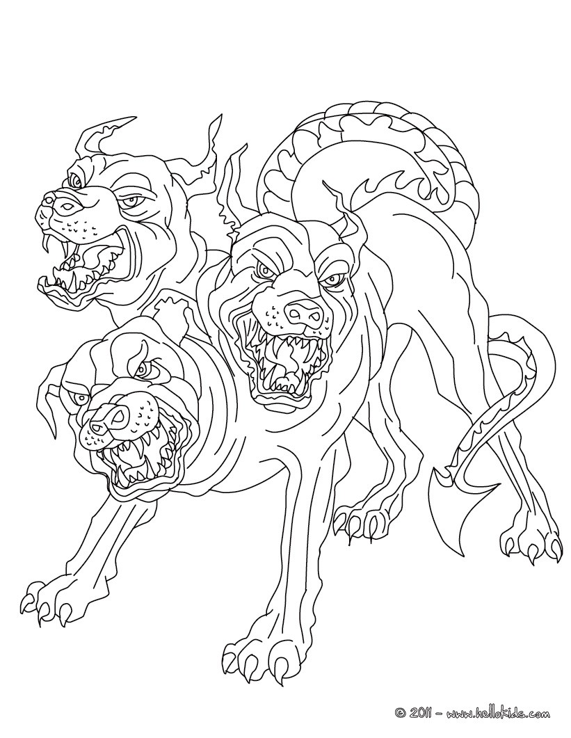 Cerberus the headed dog guadian of hades coloring pages