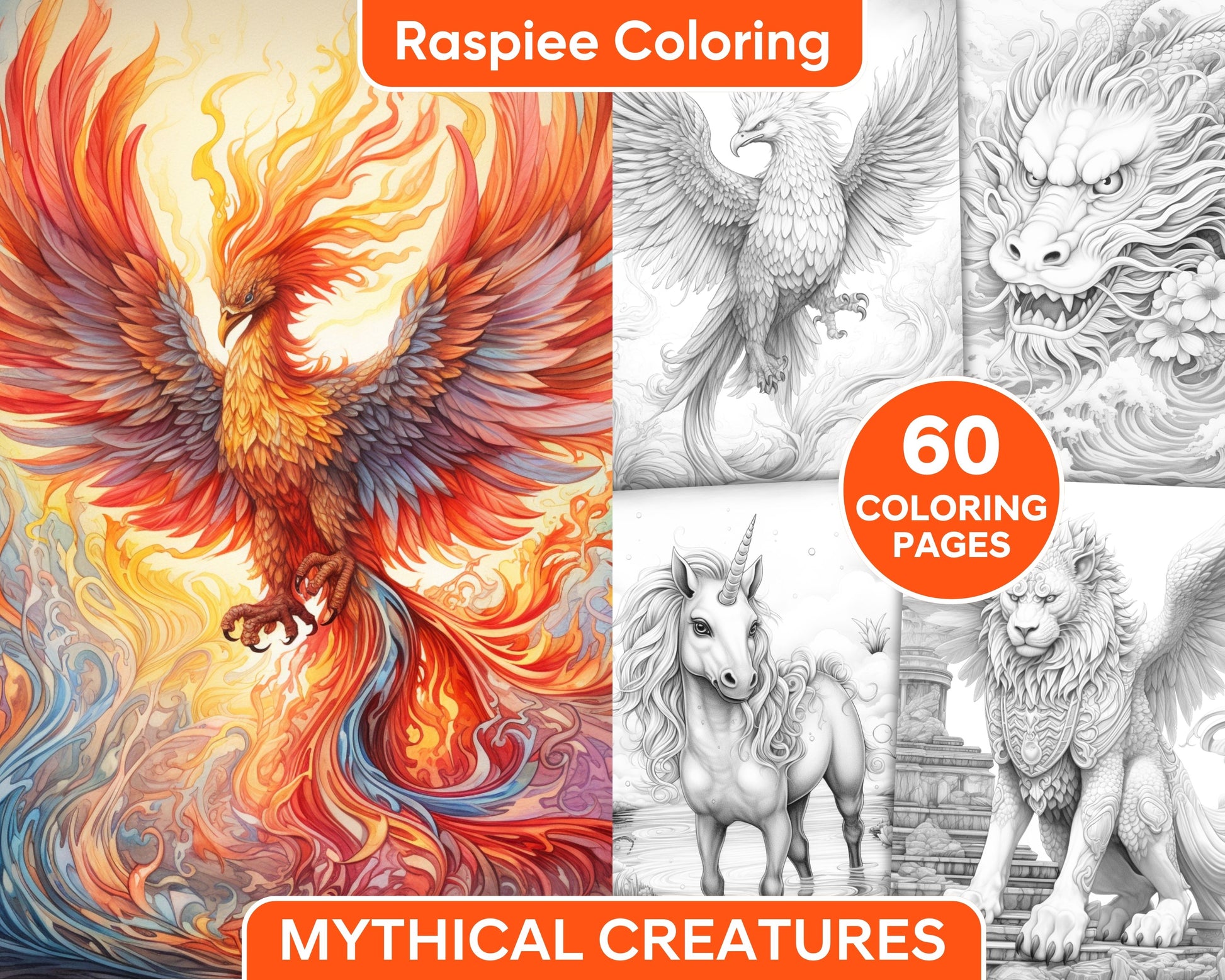 Mythical creatures grayscale coloring pages for adults printable p â coloring
