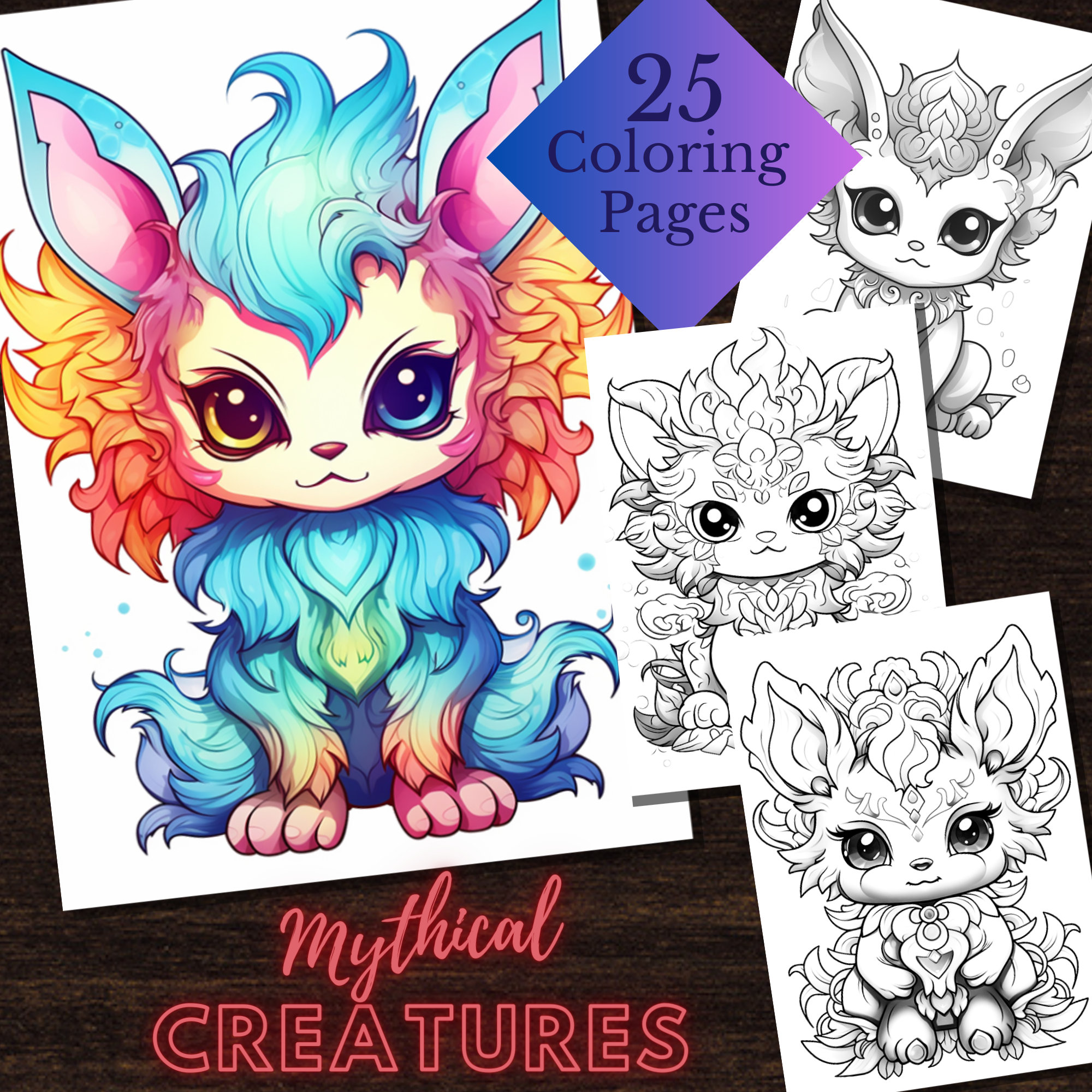Baby mythical creatures grayscale coloring pages digital coloring pages