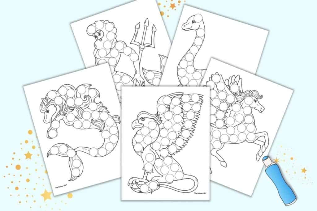 Free printable mythical creature dot marker coloring pages