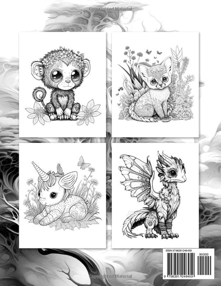 Coloring cute fantasy animals a stress relief coloring book with whimsical adorable creatures greyscale kawaii coloring book for girls boys and coloring for anxiety unique coloring book relaxing coloring