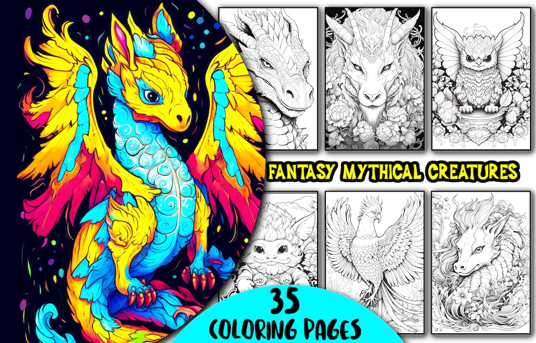 Fantasy mythical creatures coloring pages cute magical animals coloring pages for adults printable coloring book digital coloring pdf