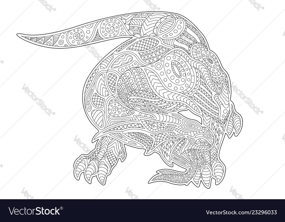 Adult coloring book page with mythical lizard vector image
