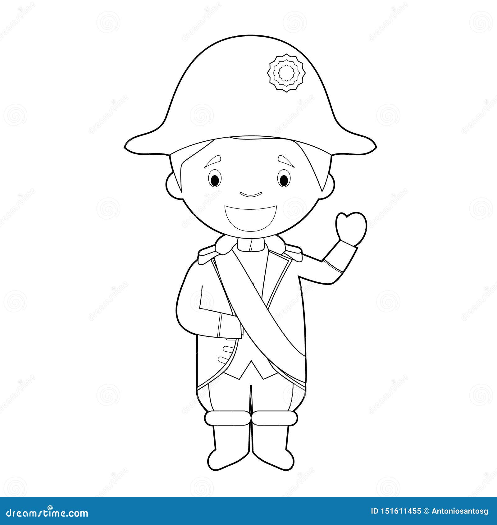 Easy coloring napoleon bonaparte cartoon character dressed in the traditional way vector illustration stock vector