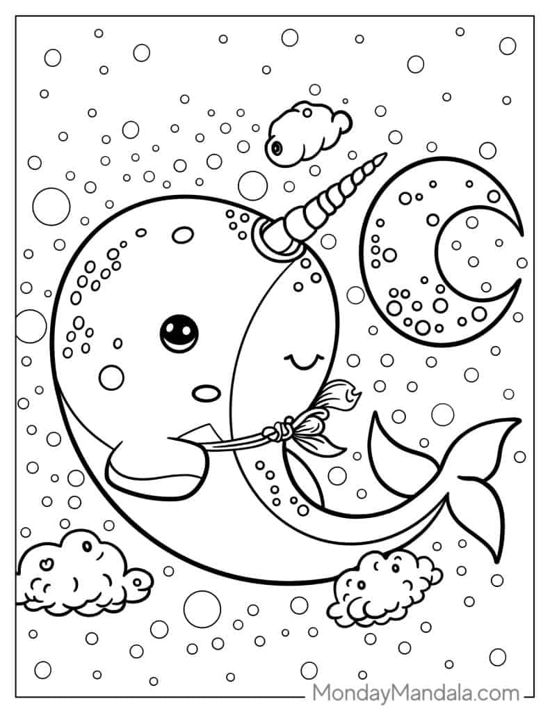 Narwhal coloring pages free pdf printables