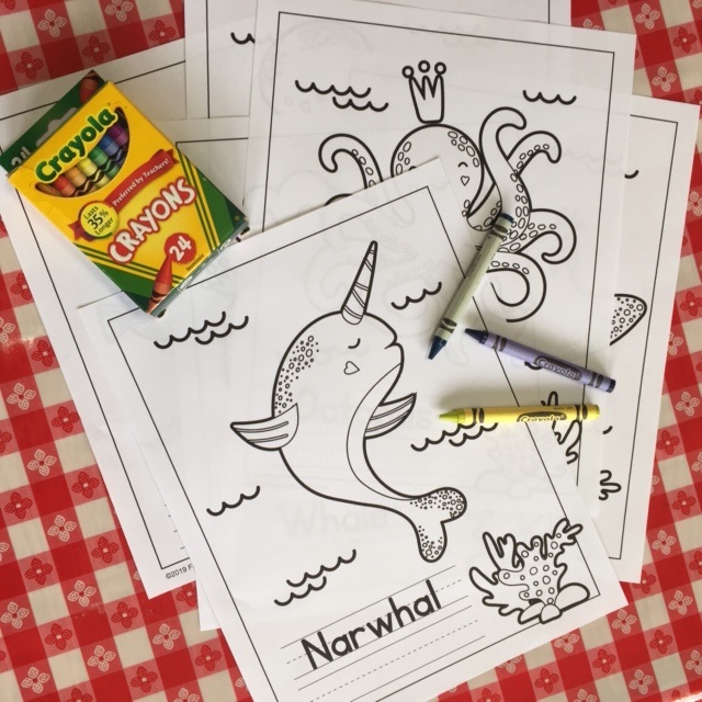 Narwhal coloring page plus more sea life coloring pages