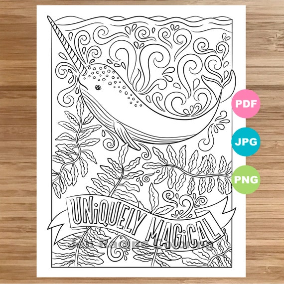 Narwhal coloring page animal art quote magical animal coloring book printable coloring pages for adults coloring pages for kids