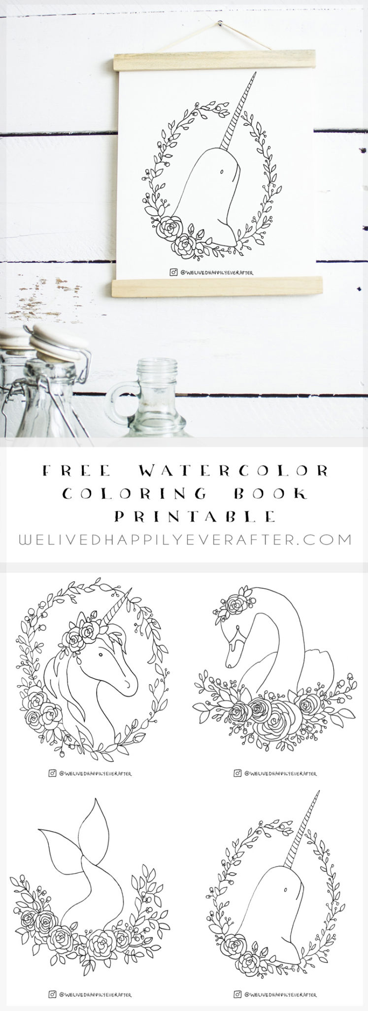 Free printable watercolor adult coloring book sheets