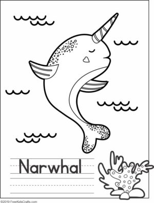 Narwhal coloring page plus more sea life coloring pages