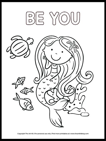 Cute mermaid girl with narwhal coloring page free printable â the art kit