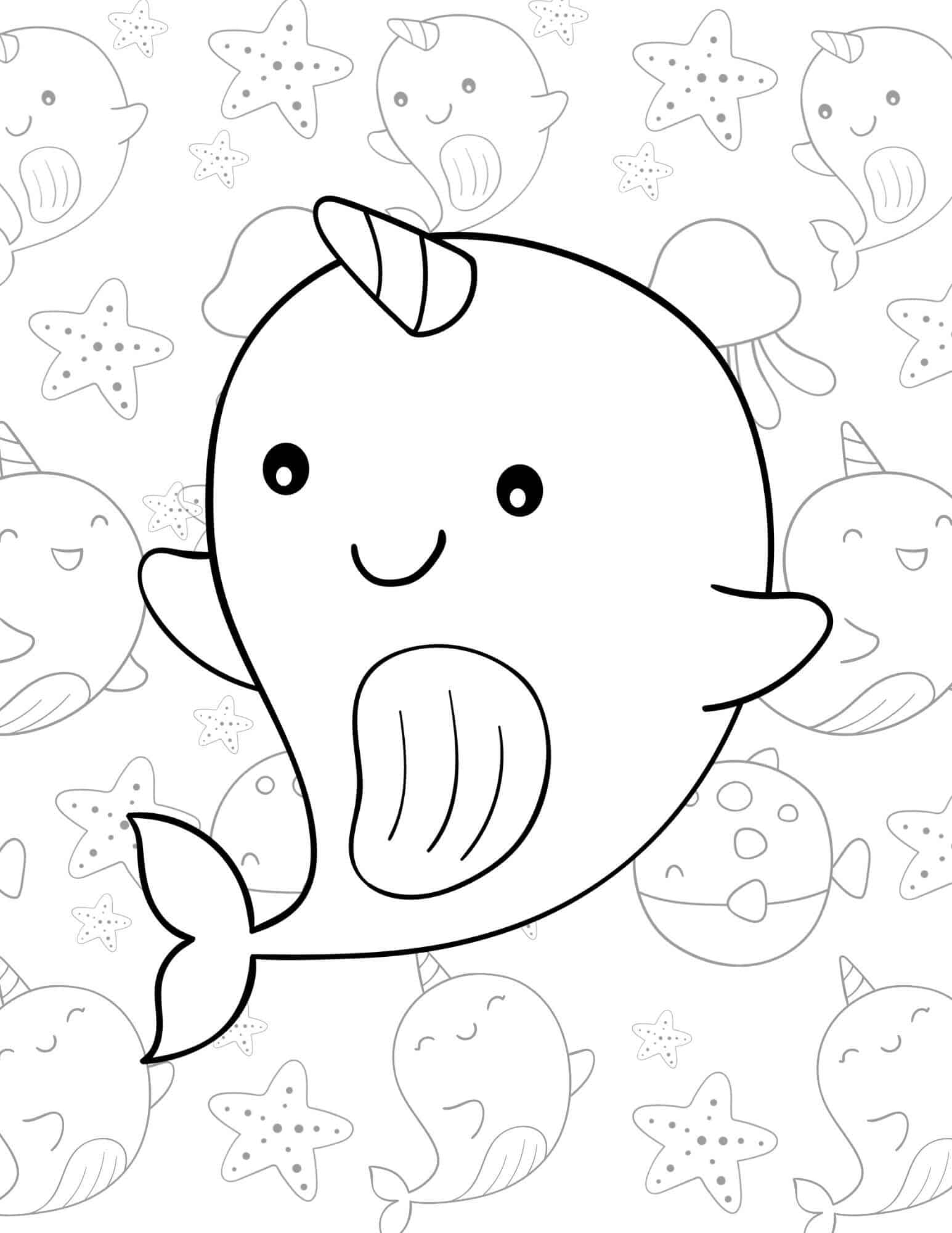 Cute narwhal coloring pages