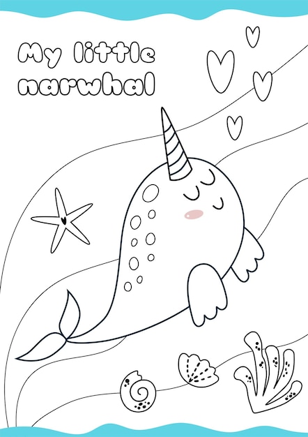 Premium vector easy coloring page narwhal cute animal coloring page for kids for children kids game child activity sea coloring book
