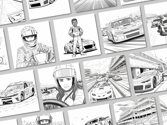 Nascar digital printable coloring pages for kids birthday party activity classroom boysgirls birthday party kids coloring pages