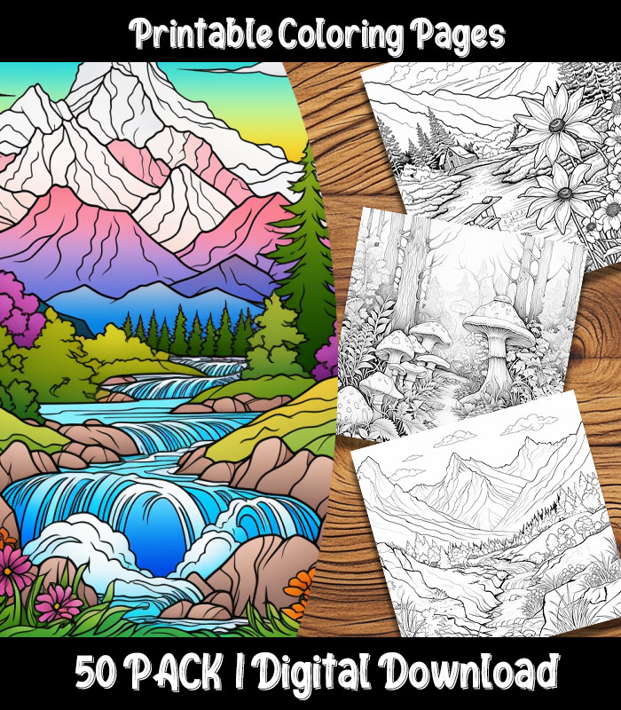 Nature coloring pages digital pack happy colorist