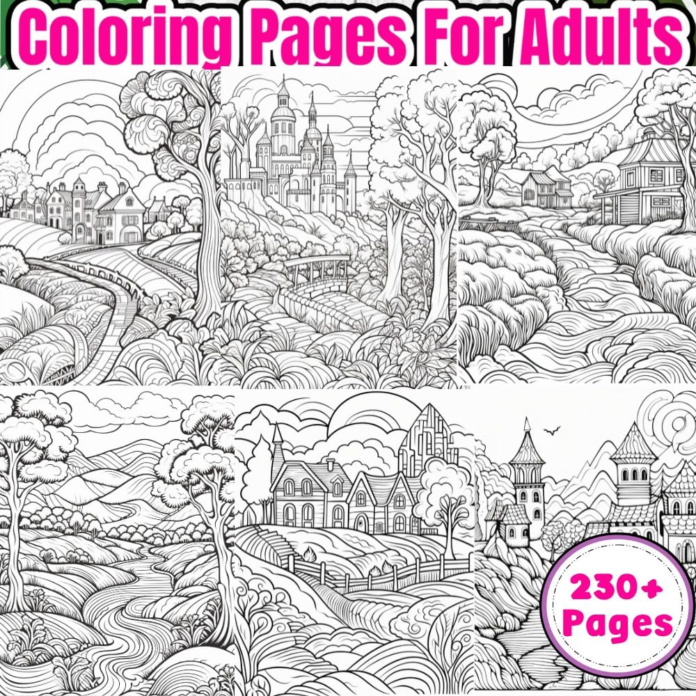 Nature scenes coloring pages for adults