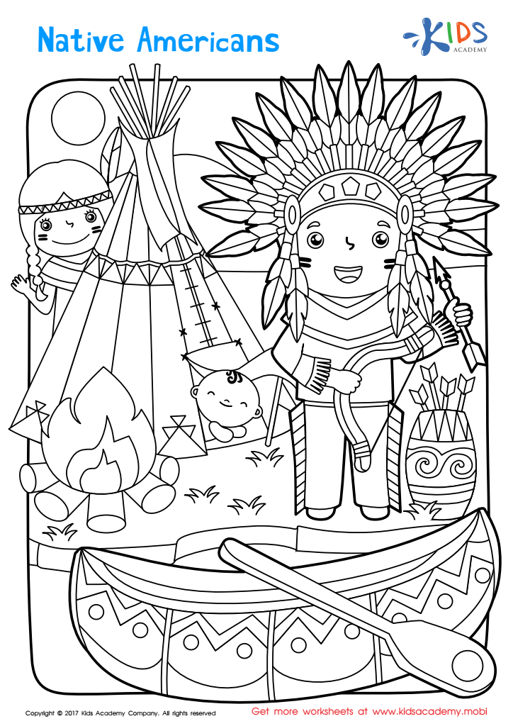 Native american coloring page worksheet free printable worksheet for children