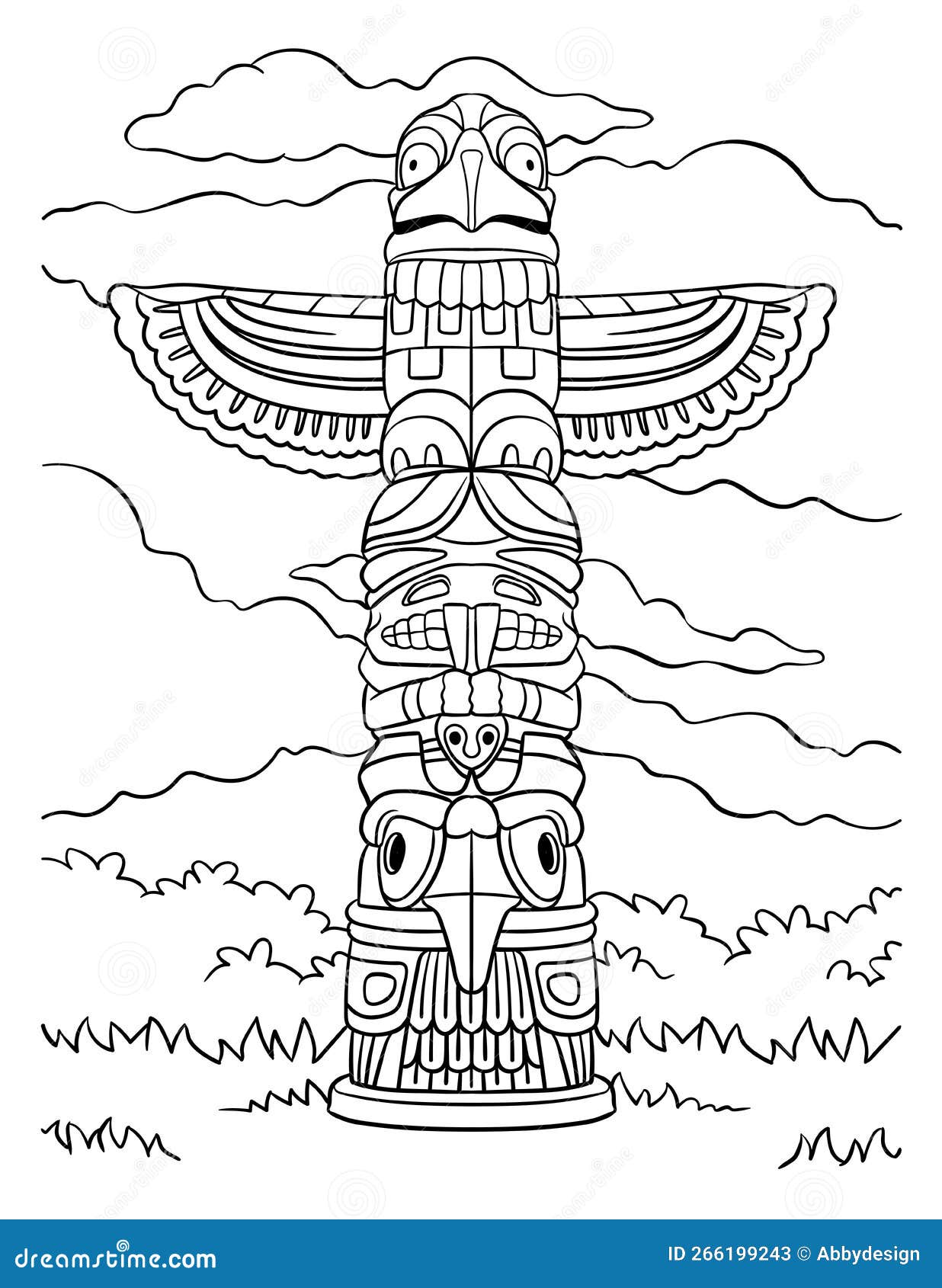 Native american indian totem coloring page stock vector