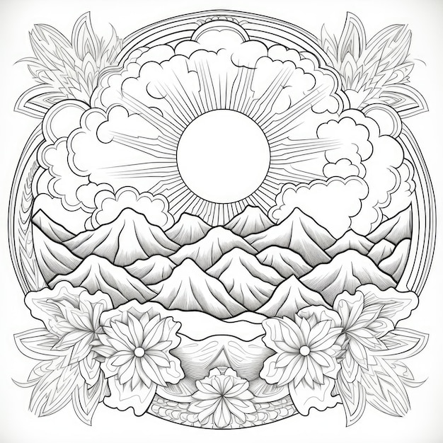 Premium ai image southwestern navajo sun a striking black and white leathertooled coloring book page