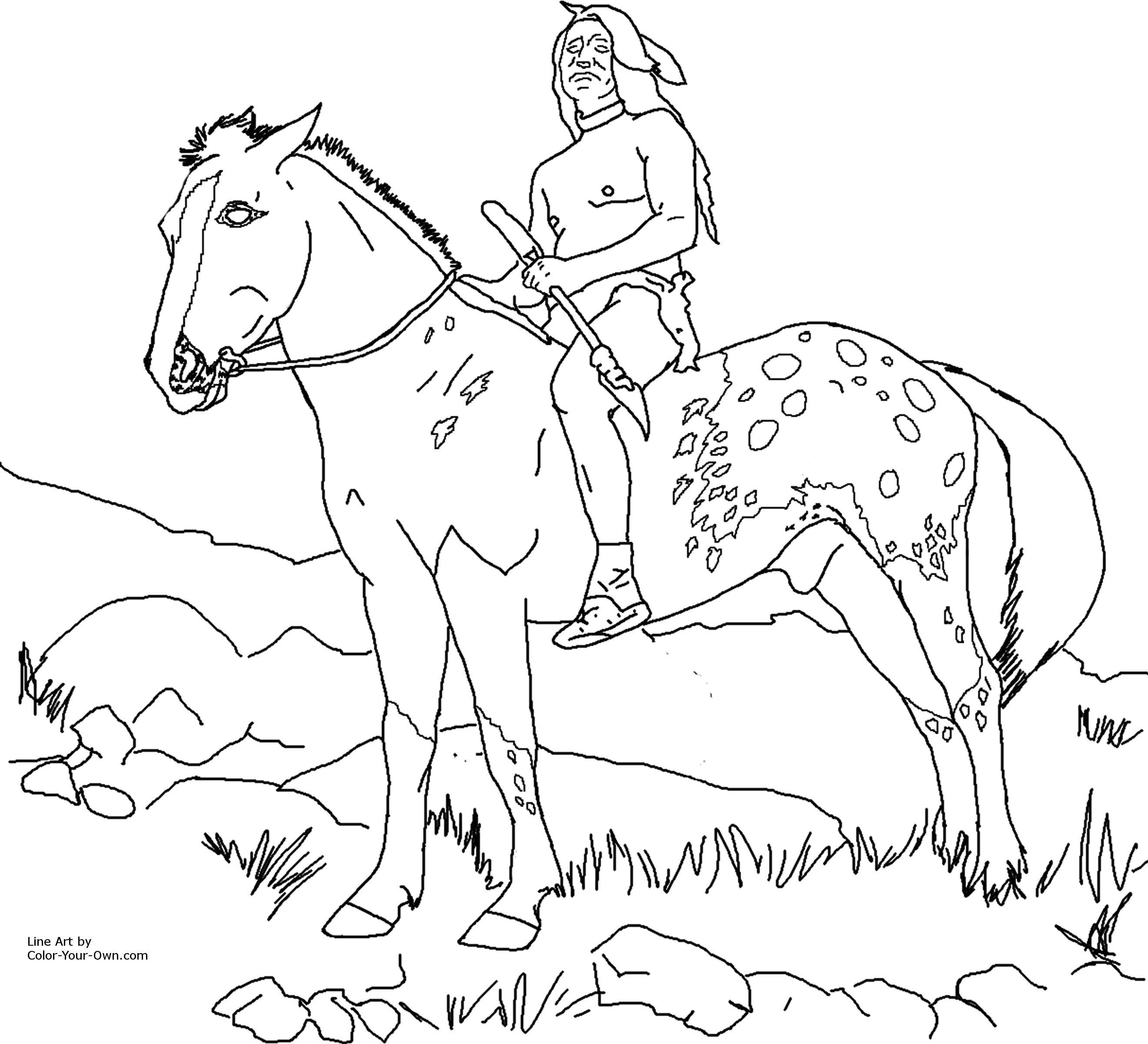 Nez perce native american on appaloosa horse coloring page