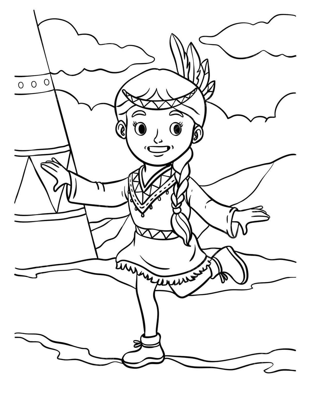 Native american indian girl dancing coloring page indigenous american graphic american indian vector girl drawing ring drawing native american drawing png and vector with transparent background for free download