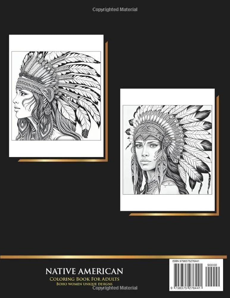 Native american coloring book for adults native indian women relaxation stress relief coloring book unique navajo girls in headdress designs native navajo books