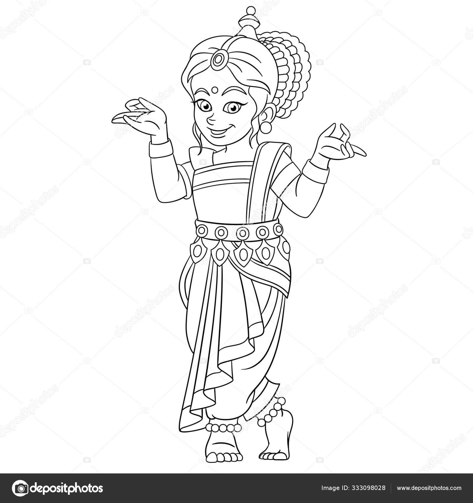 Coloring page with indian dancing girl stock vector by sybirko