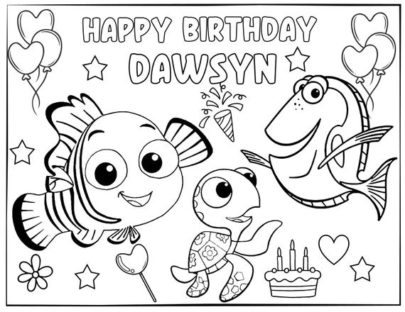 Printable nemo coloring page for birthday personalized with name pdf format
