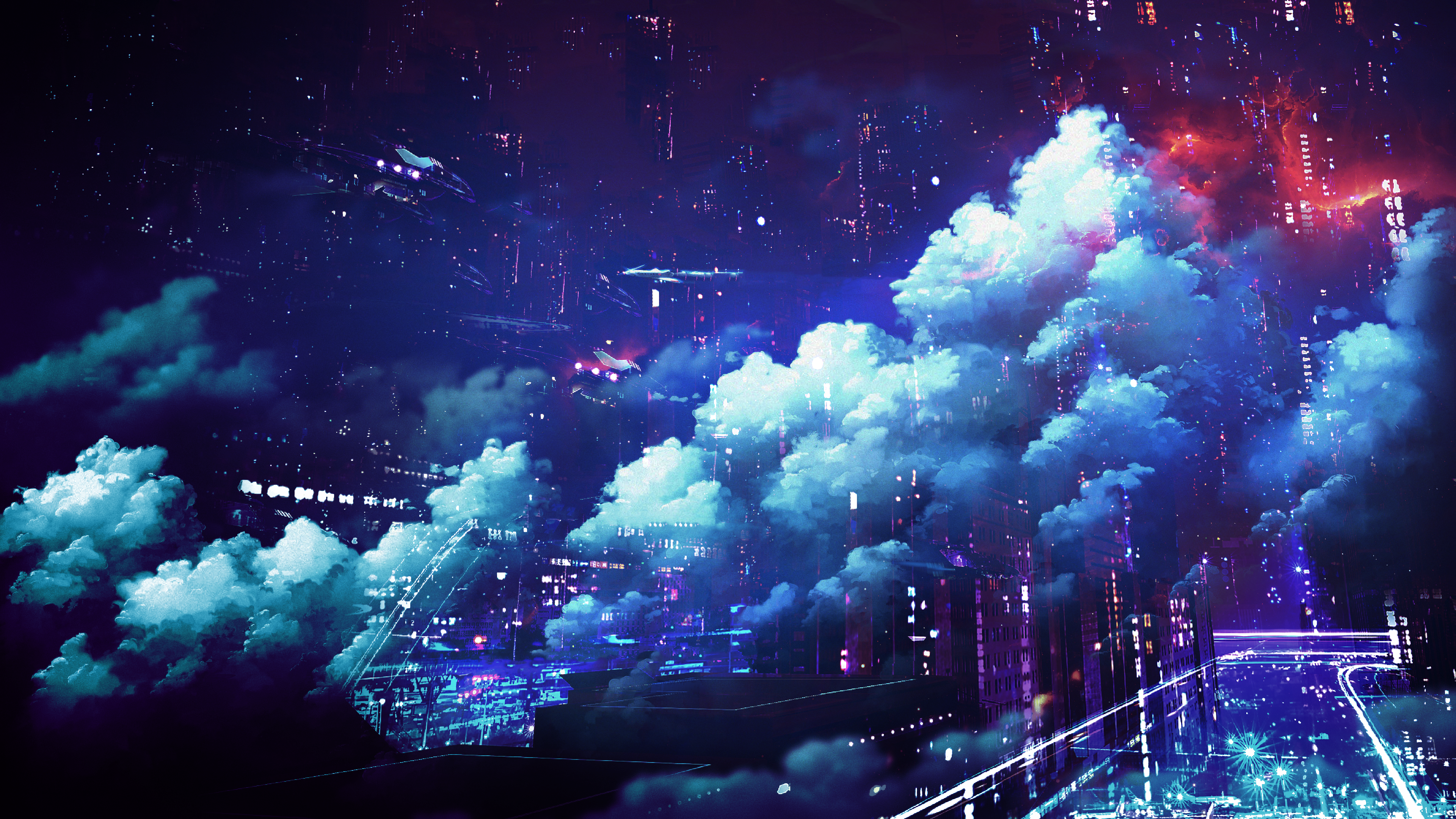 Wallpaper futuristic neon neo clouds landscape night galaxy digital art x