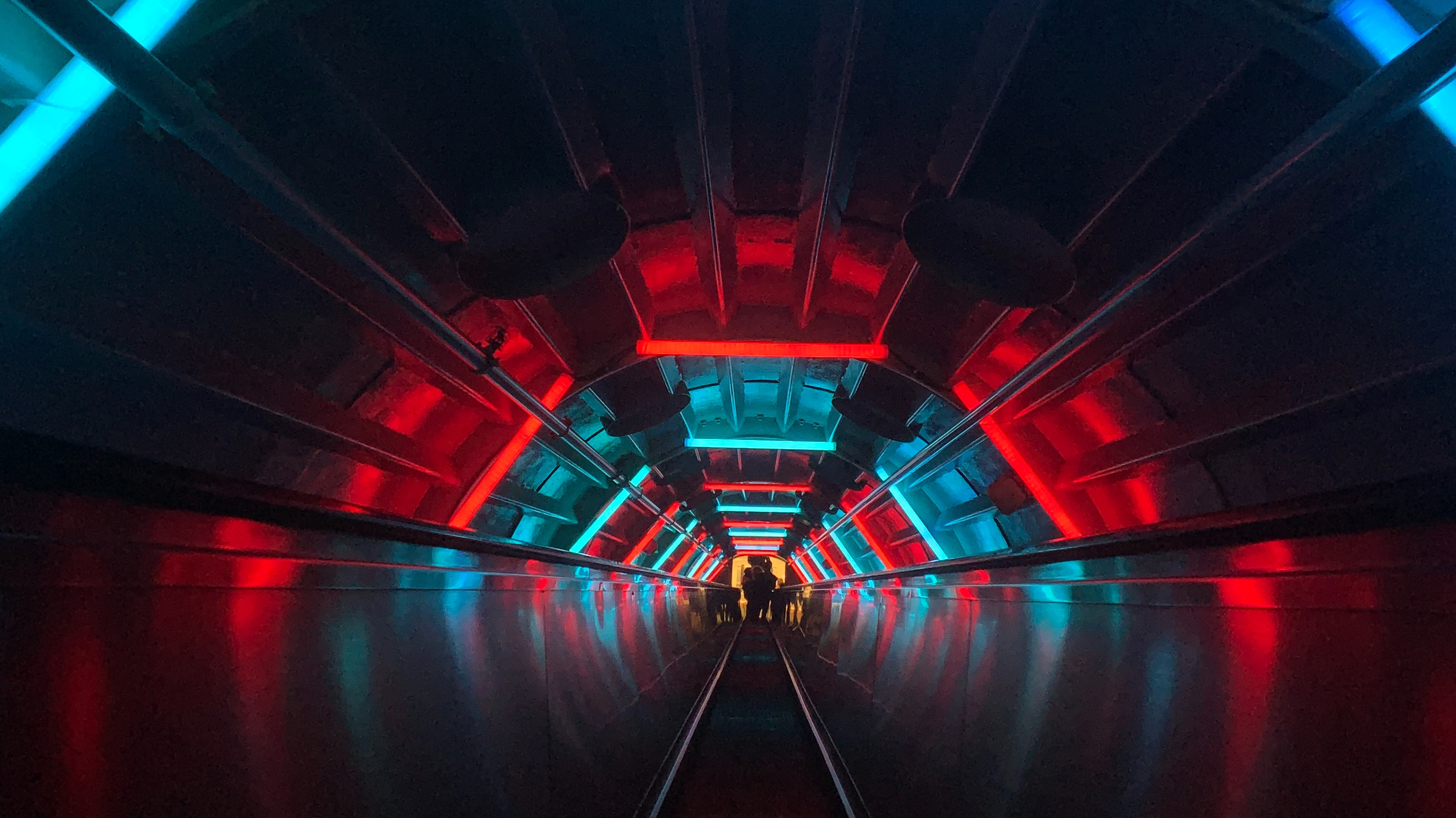 Escalator tunnel dark neon hd photography k wallpapers images backgrounds photos and pictures