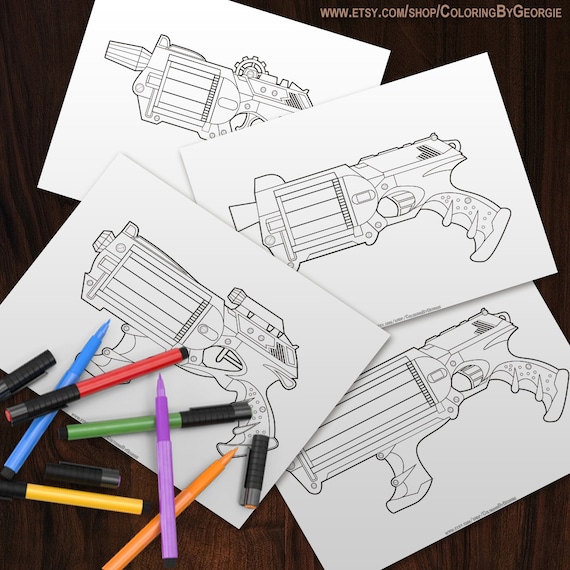 Nerf gun inspired guns pages high resolution printing vector instant download