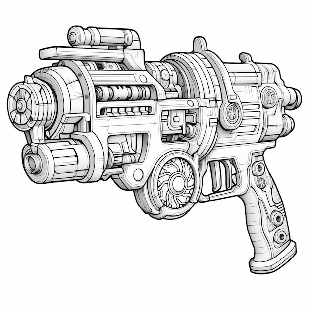 Premium ai image fitness coloring pages hyperrealistic scifi ray gun in black and white