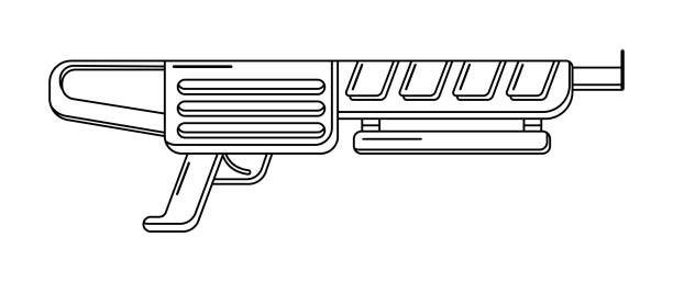 Vector linenear blaster on white isolated outline toy gun for coloring page futuristic weapon design stock illustration