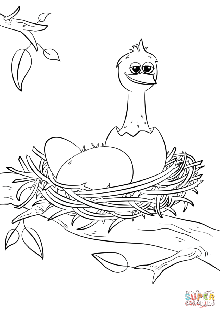 Cute newly hatched chick in nest coloring page free printable coloring pages