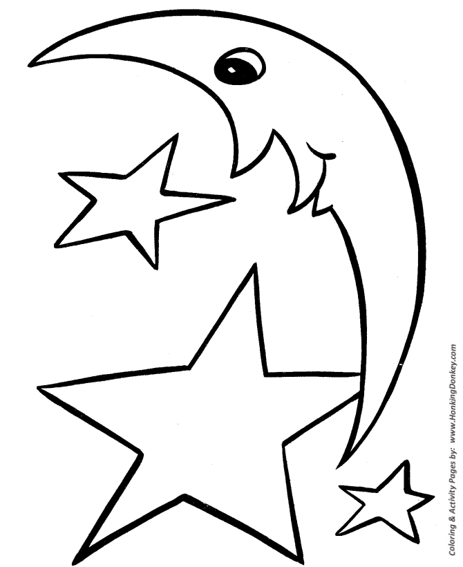 Easy shapes coloring pages moon ahd stars easy coloring activity pages for prek and primary kids