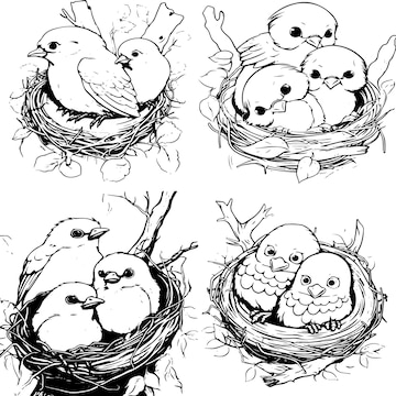 Premium vector nest of cute baby cartoon coloring page