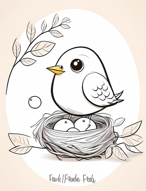 Premium ai image feathered friends easy cartoon bird nest coloring page for toddlers