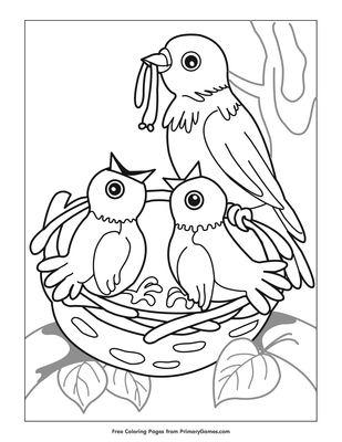 Birds in nest coloring page â free printable pdf from