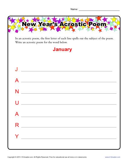 New years activities acrostic poem