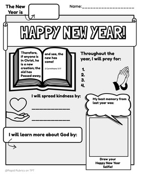 Catholic new years resolution plan primary junior coloring page activity