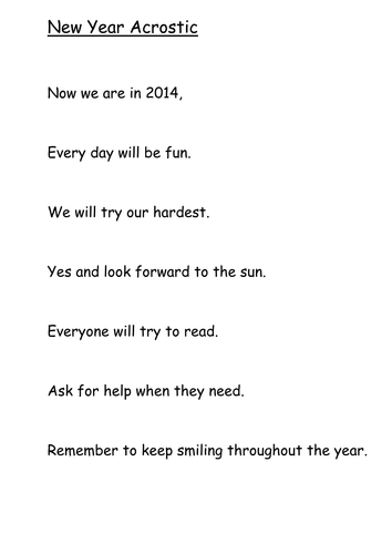 New year acrostic teaching resources